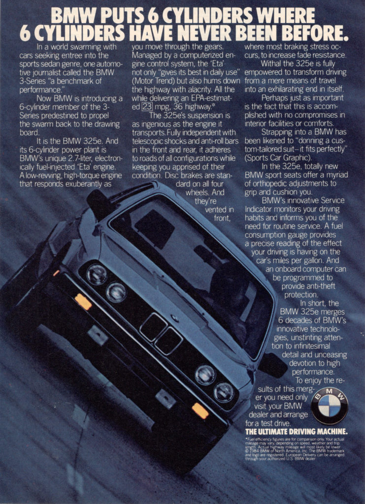 affirms Classic Vintage Advertisement Ad A75-B 1985 BMW 325e 