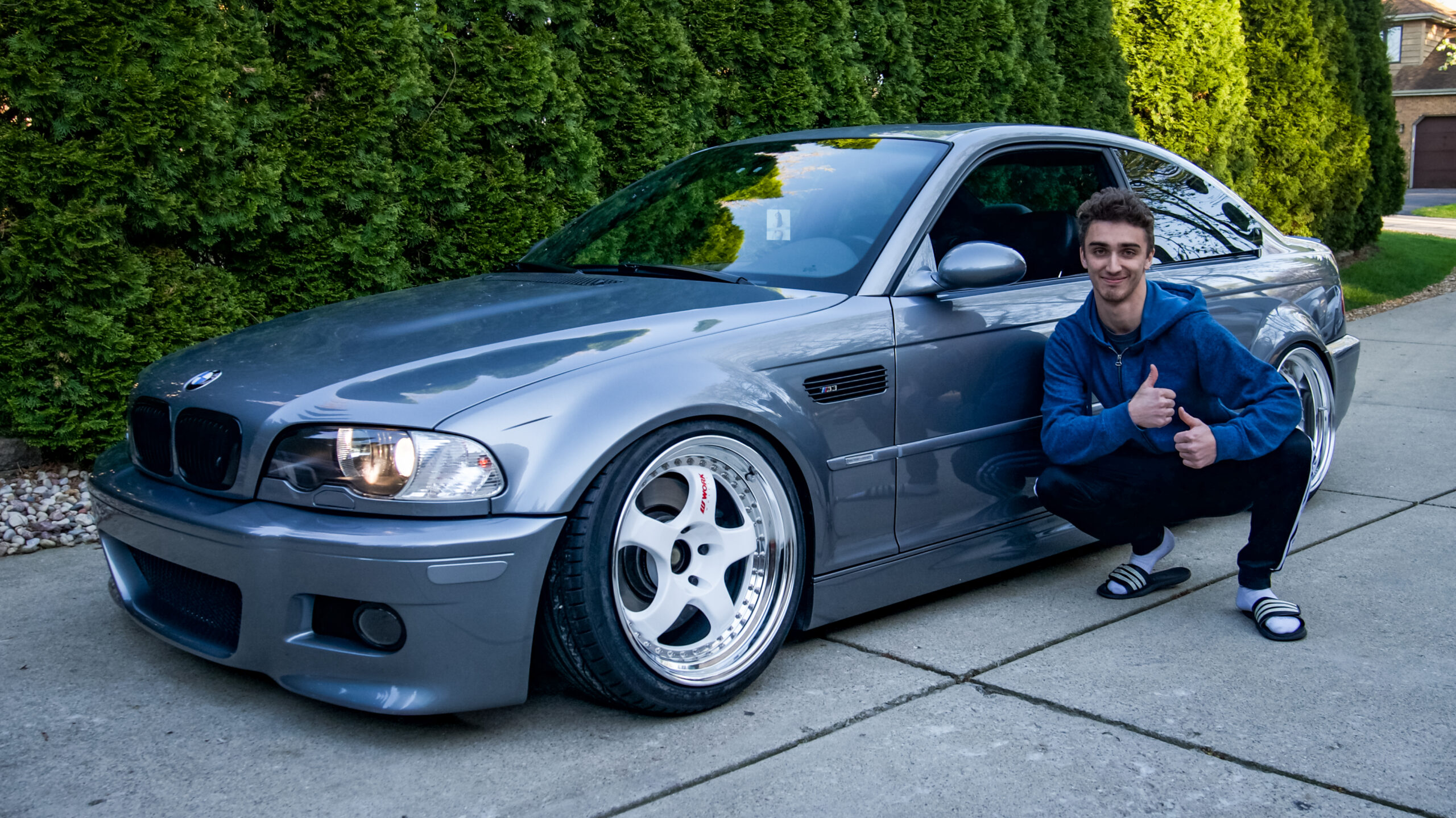 BMW M3, E46, blue sedan, tuning M3 E46, stance, beautiful wheels