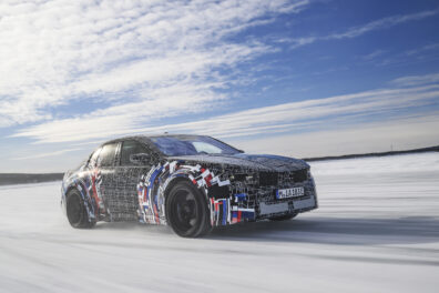 Electric BMW M3 prototype testing in snow.