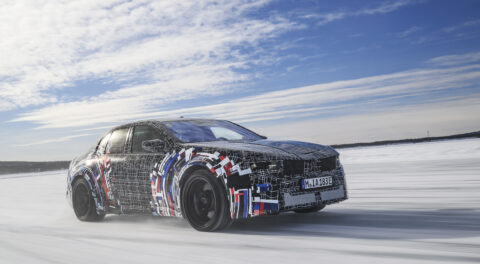 Electric BMW M3 prototype testing in snow.