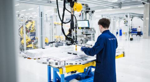 A Rimac employee working in a factory.